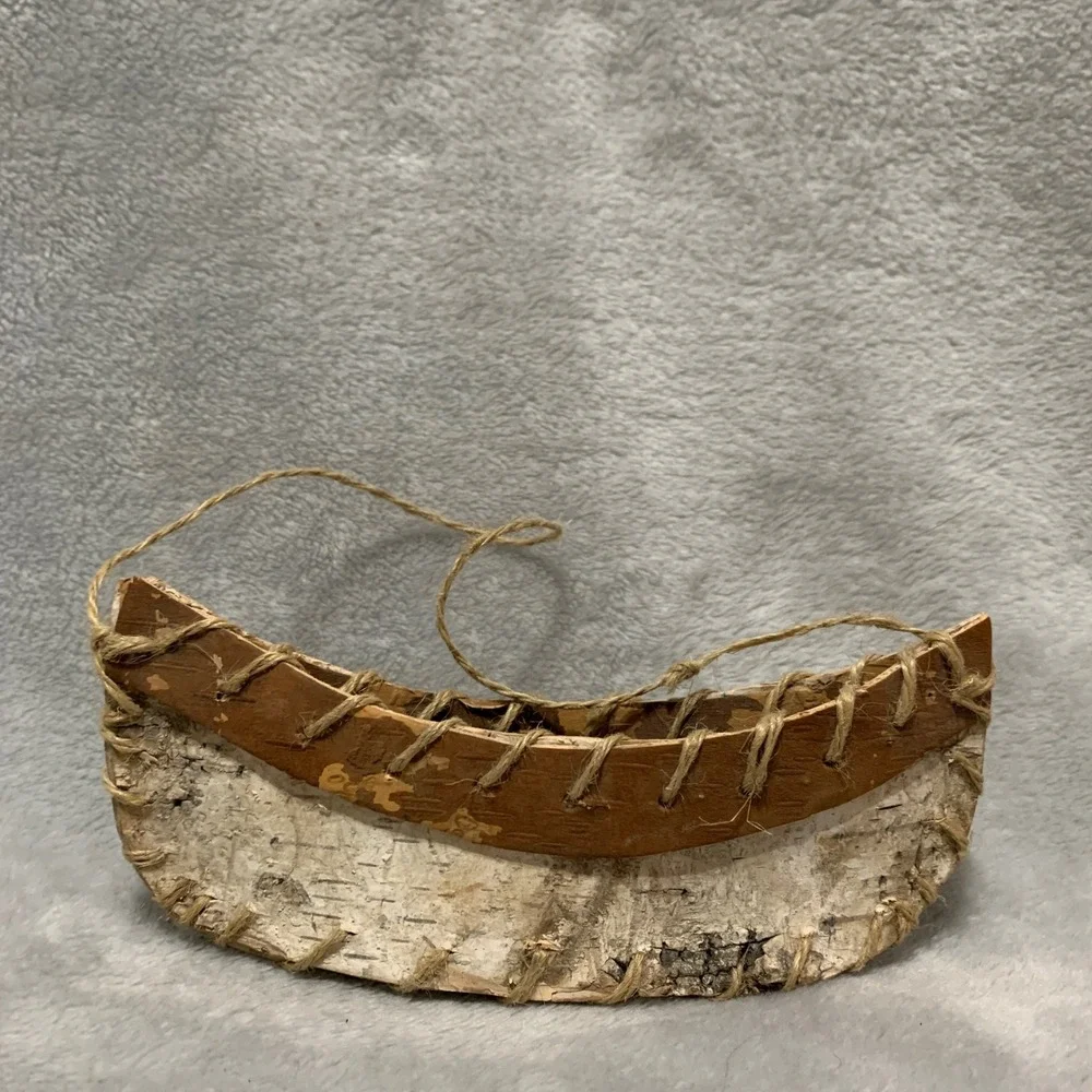 Handmade Birch Bark Miniature Canoe Ornament Rustic‎ Cabin Lodge Decor 7.5 Inch